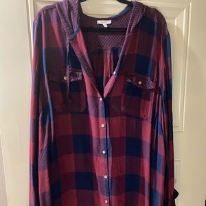 Button up plaid shirt with hood